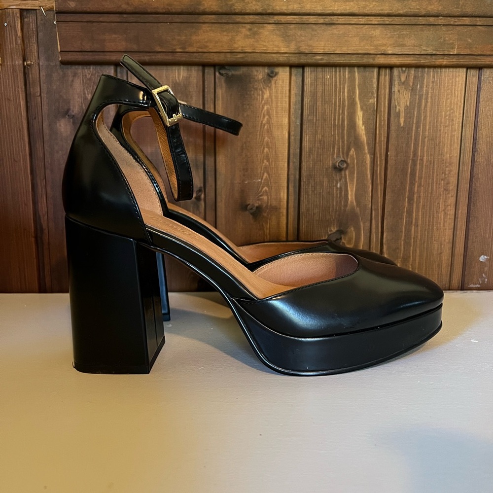 Madewell Black Platform Ankle Strap Heels